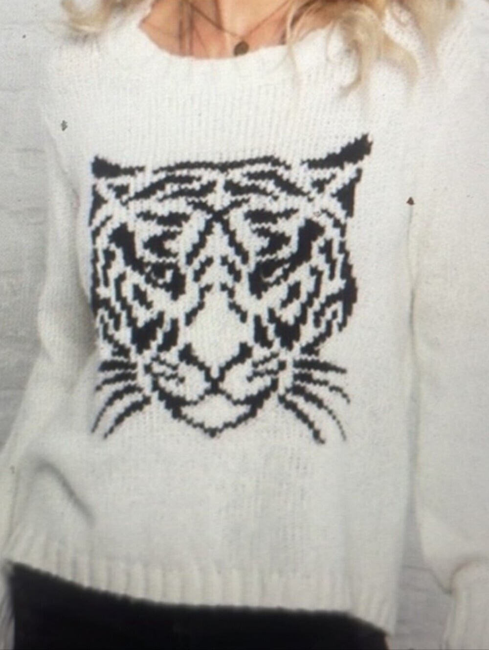 Wooden Ships Tiger Sweater Women XS White Wool Blend Knit Long Sleeve - Picture 1 of 11